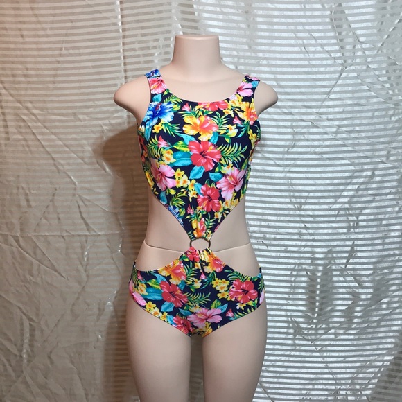 🌺NWT Hawaiian Floral Cut Out One Piece Monokini - Picture 6 of 13